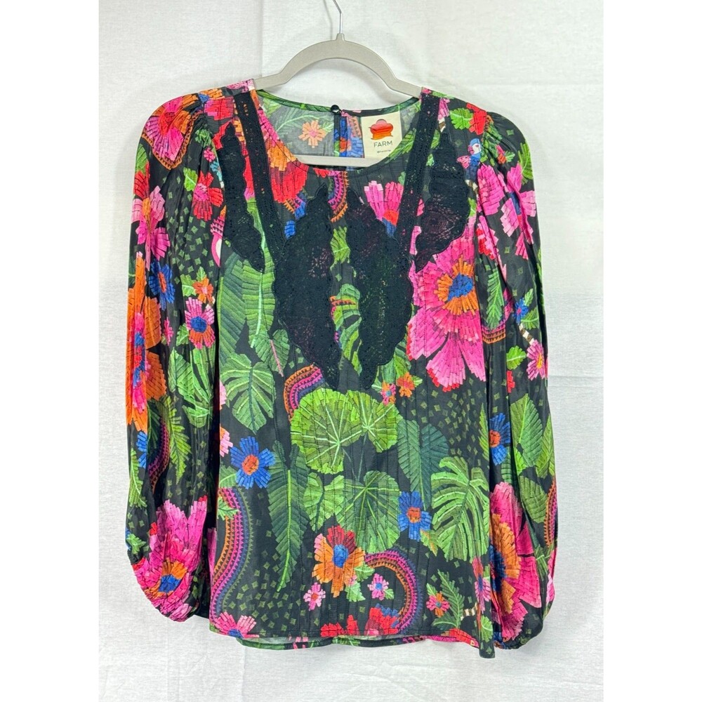 Farm Rio Botanical Black Lace Long Sleeve, Blooming Garden, S, New!